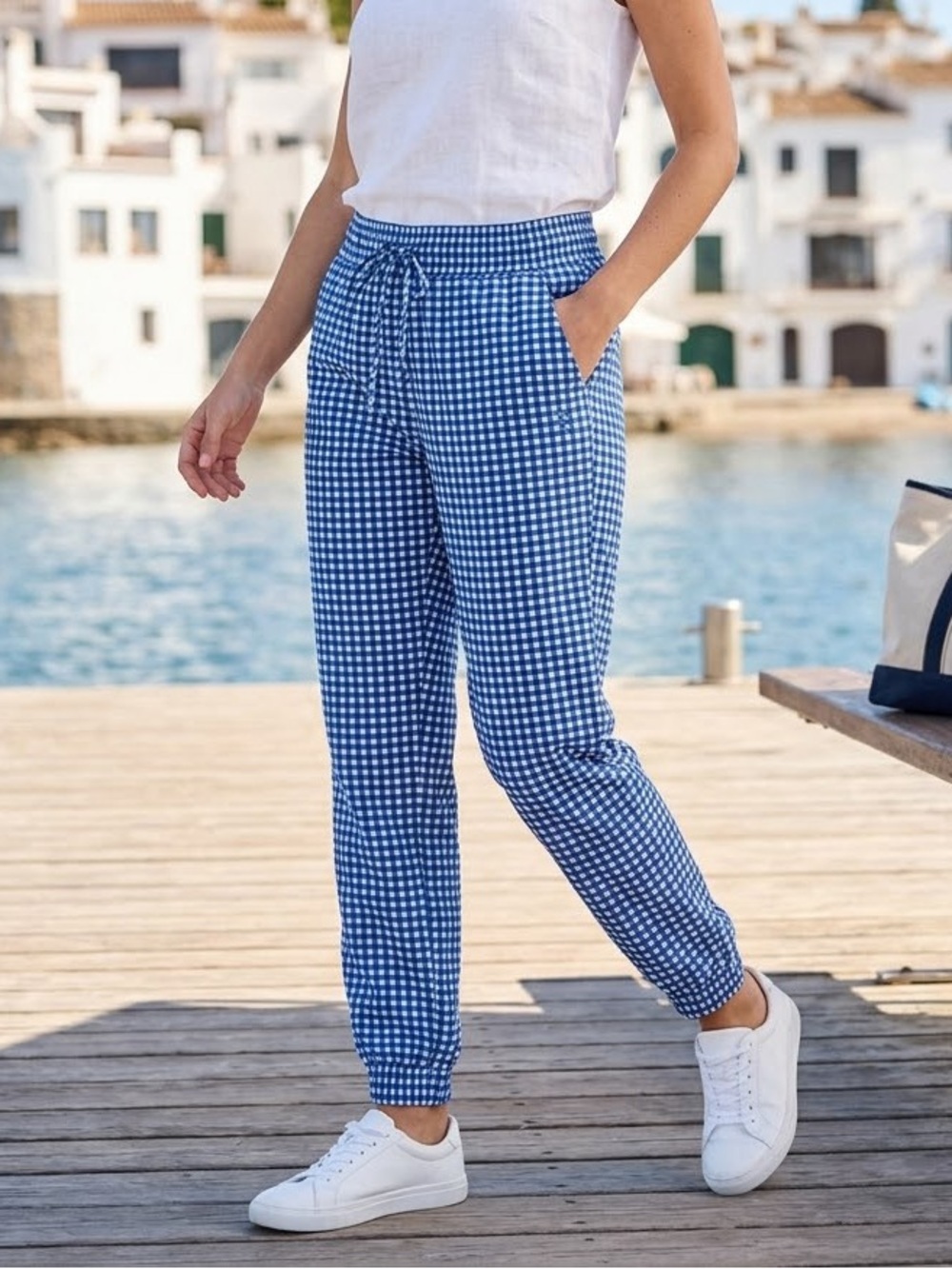 Albion Fit Destination Joggers Blue White Checkerboard Size Small Petite